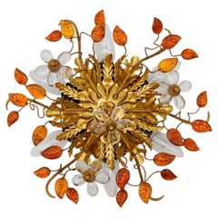 Orange crystal glass and metal florentine ceiling lamp by Banci Firenze, 1960s