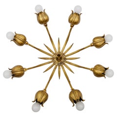 Solid Bronze Midcentury Wall or Ceiling Sputnik Lamp Flower-Shaped, 1960s