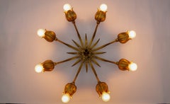 Solid Bronze Midcentury Wall or Ceiling Sputnik Lamp Flower-Shaped, 1960s