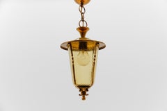 Lovely Mid-Century Modern ceiling lamp brass and yellow glass, 1950s