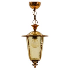 Lovely Mid-Century Modern ceiling lamp brass and yellow glass, 1950s