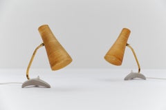 Pair Mid-Century Modern brass tripod table lamps, 1950s Germany
