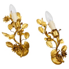 Pair of Hollywood Regency Florentine wall lights by Hans Kögl, Germany, 1970s