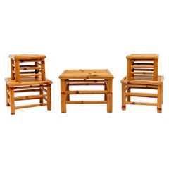 Set of 5 Mid-Century Modern japanese bamboo nesting tables, 1960s Japan