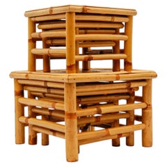 Set of 5 Mid-Century Modern japanese bamboo nesting tables, 1960s Japan