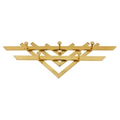 V-shape brass wall coat rack Mid-Century Modern wall hooks, Austria, 1960s