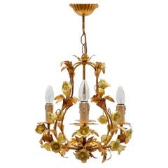 Hollywood Regency ceiling lamp with yellow flowers by Hans Kögl, Germany, 1970s