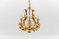 Hollywood Regency ceiling lamp with yellow flowers by Hans Kögl, Germany, 1970s