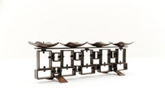 Lovely geometric Space Age candle holder in copper, 1960s Scandinavia