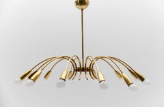 Hübsche 12-armige Sputnik Modern Lampe aus Messing, 1950er Jahre