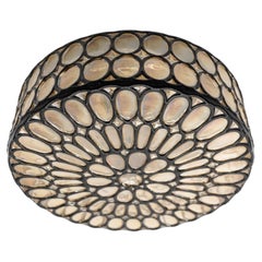 Round Iron Rings Glass Flush Mount Ceiling / Wall Light, 1960s Germany