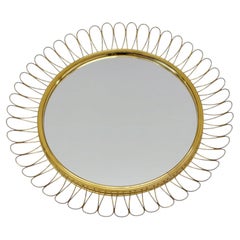 Großer runder Wandspiegel im Mid-Century-Modern-Stil aus Messing mit französischen Ösen, 1950er Jahre