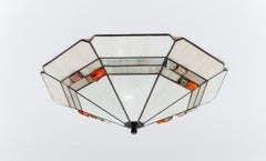 Flush-mount pyramid in Tiffany-style glass with colorful glass, 1970s