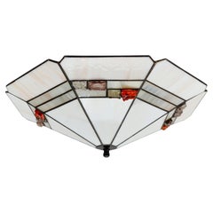 Flush-mount pyramid in Tiffany-style glass with colorful glass, 1970s