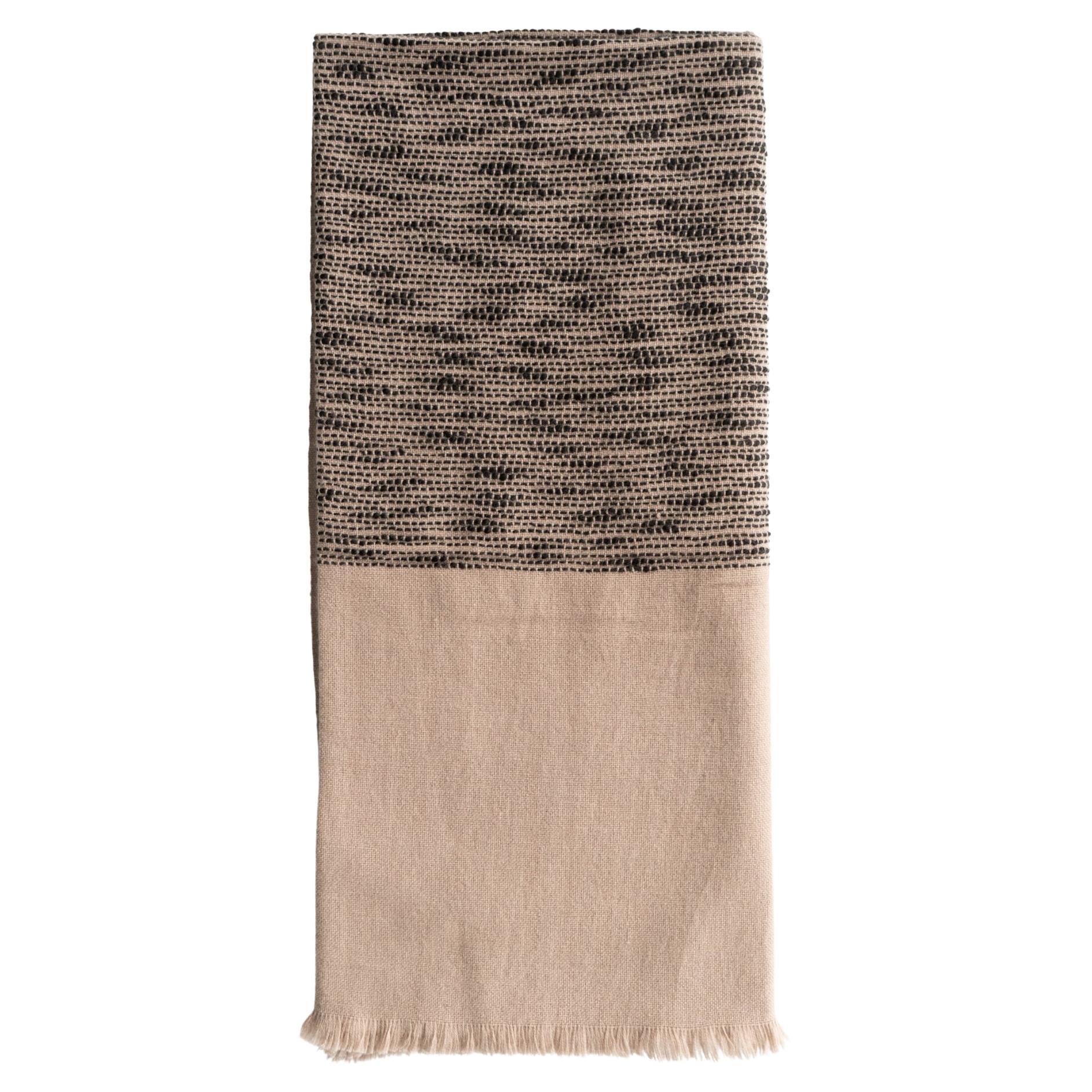 Flo Brown Throw Handwoven In Soft Merino & Minimal Pattern Hand Embroidered