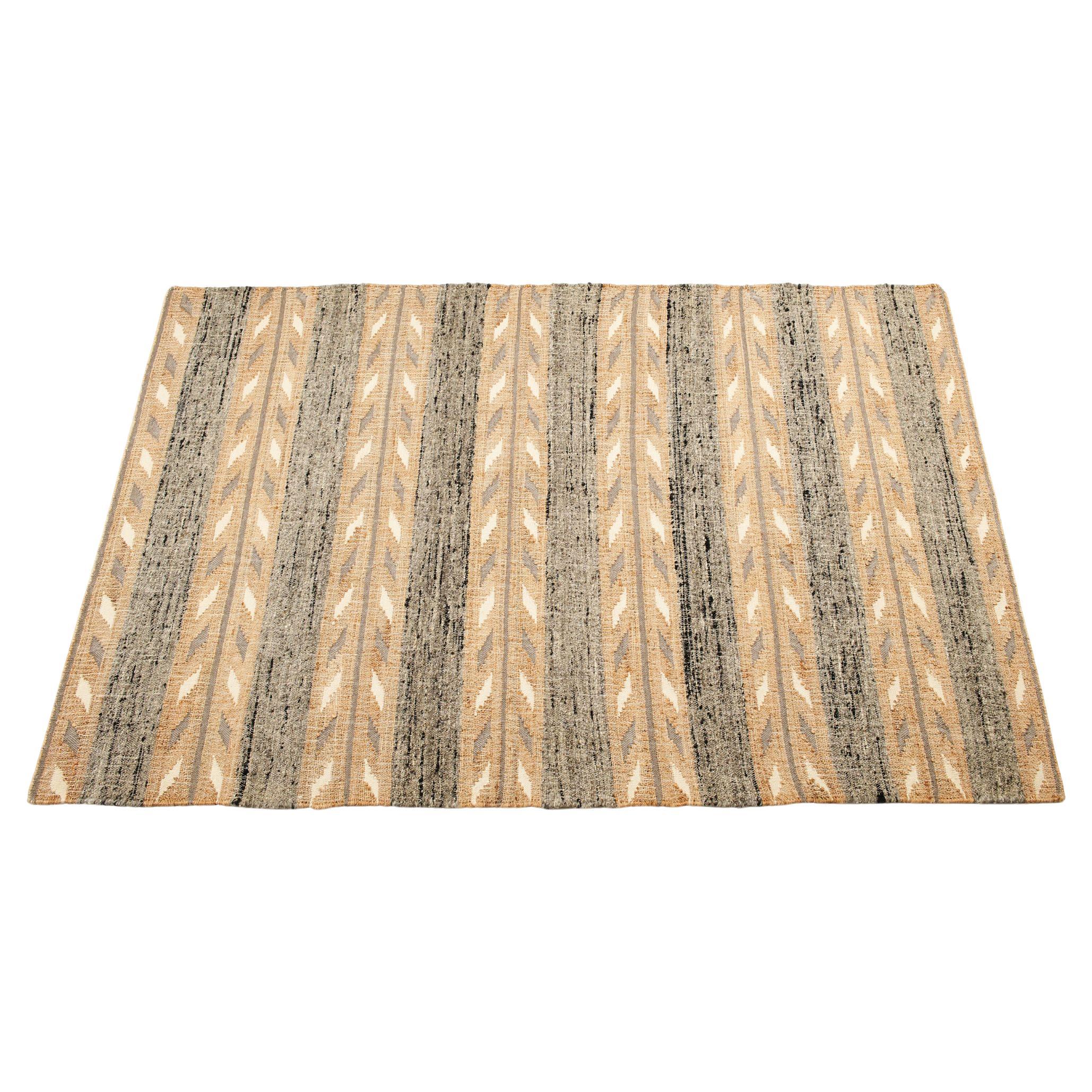 Alfombra india Arrows tejida a mano en tonos naturales de pura lana, yute y algodón