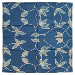 Servilleta de Mesa Folio Floral de Algodón Añil, Hecha a Mano por Artesanos ( set de 4  )