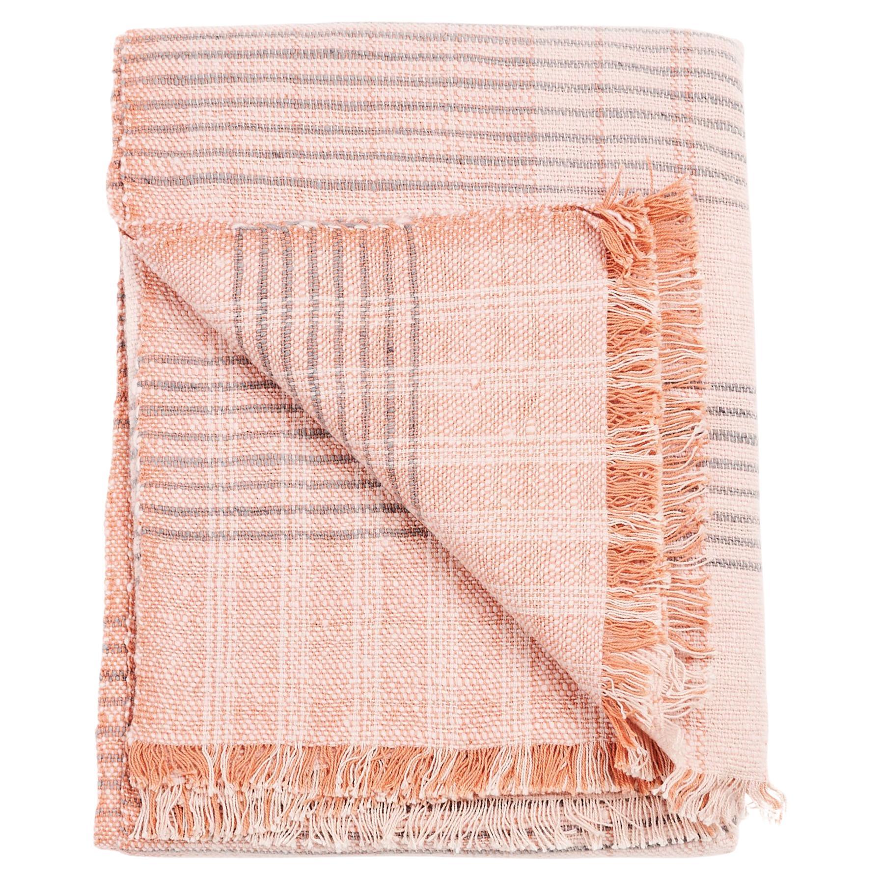 Silica Rose In Shades of Salmon Gray Stripes Pattern Soft Handwoven Merino Throw