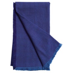 Cobalt Blue Herringbone Plush Soft Merino Handwoven Throw