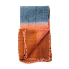 Ember Apricot In Orange and Blue Shades , Handwoven Merino Throw Blanket