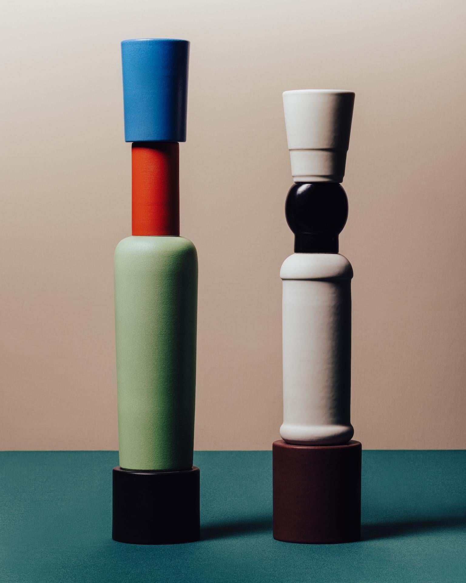Contemporary Bittosi Marrone/bianco/nero opaco Vaso by Nathalie Du Pasquier For Sale