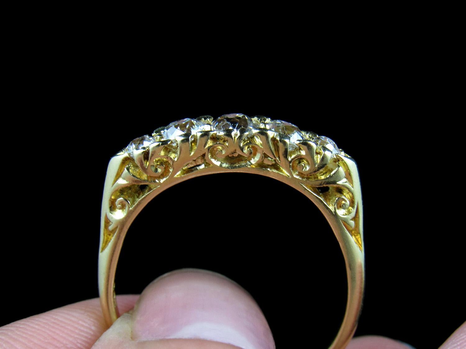 19th Century Victorian 18-Karat Gold and Diamond Five-Stone Ring For Sale