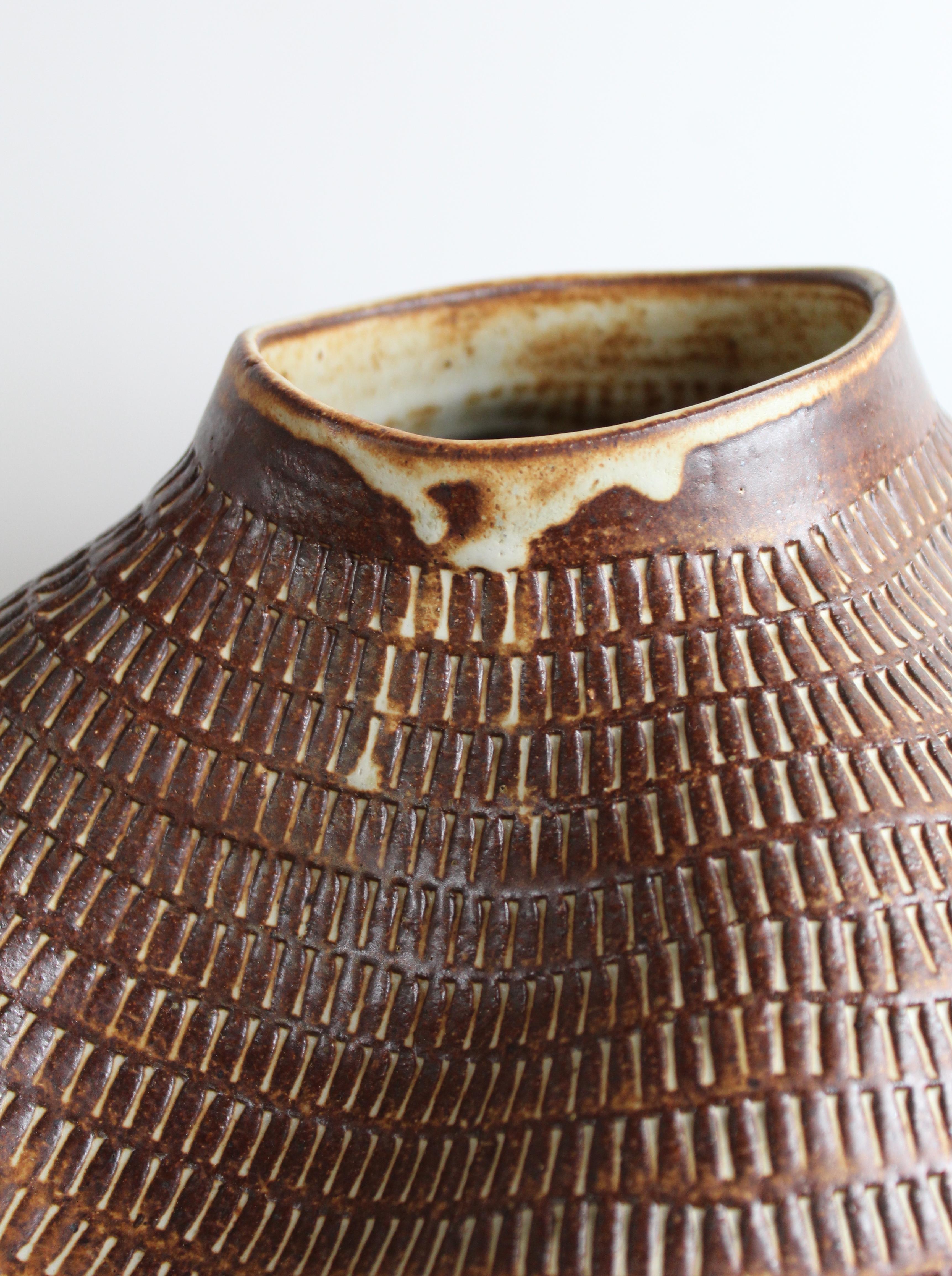 Hand-Crafted Skoby Joe Hand Made Brown Ceramic Vase Wabi Sabi Mid-Century Modern Sculpture