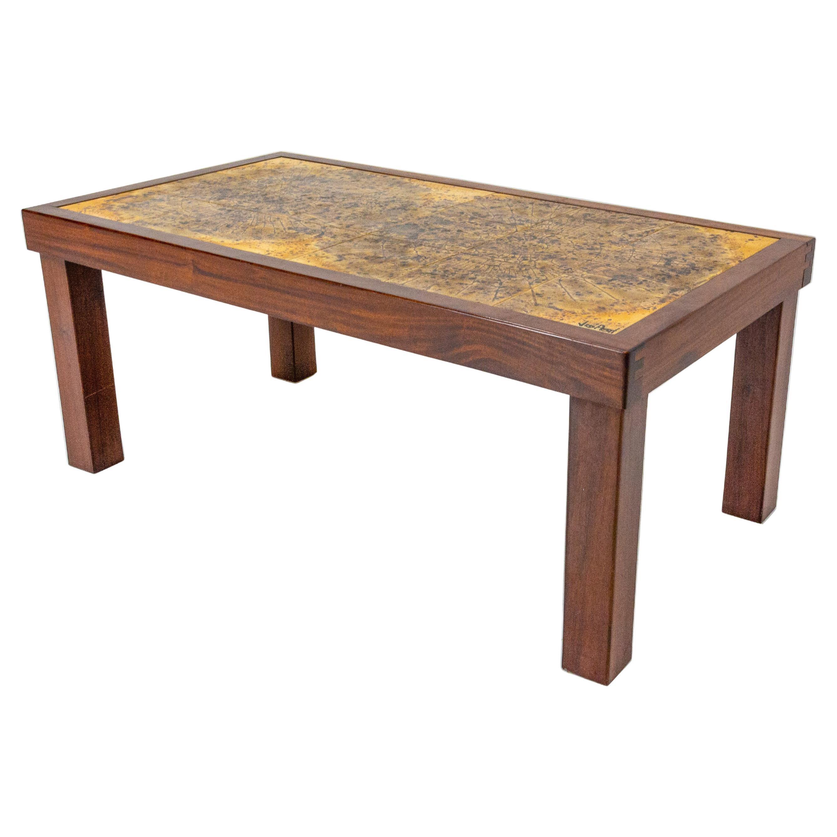 Tavolino francese con ceramiche firmato Jean d'Asti AM, 1960 in vendita