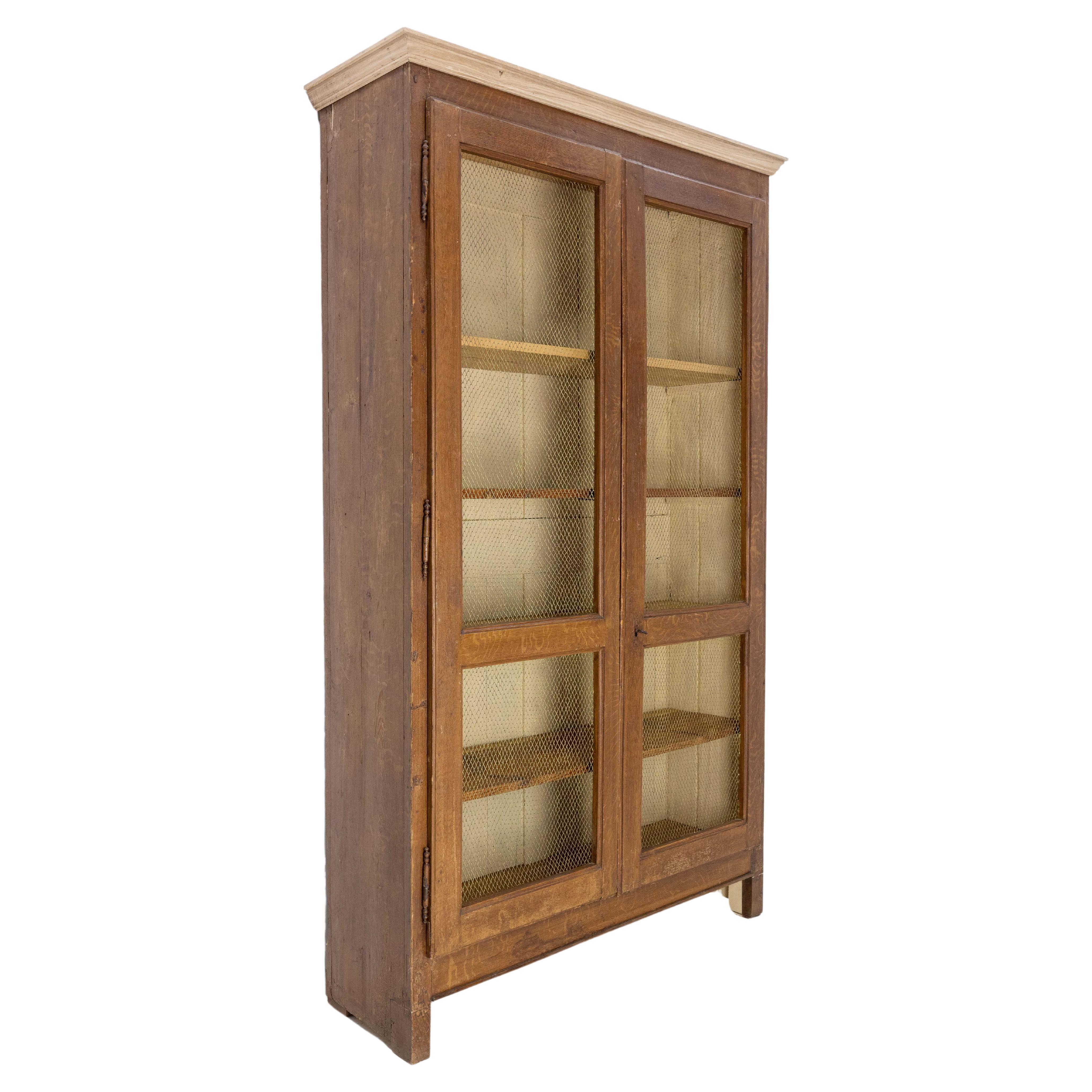 French Bookcase with Brass Mesh Doors Late 19th Century