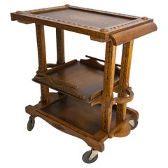 Poplar Cart Drinks Cocktail Table Trolley Three Trays on Wheels, France C. 1940