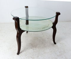 Tavolino da caffè del metà del secolo in vetro, specchio inciso e legno, Francia, 1960