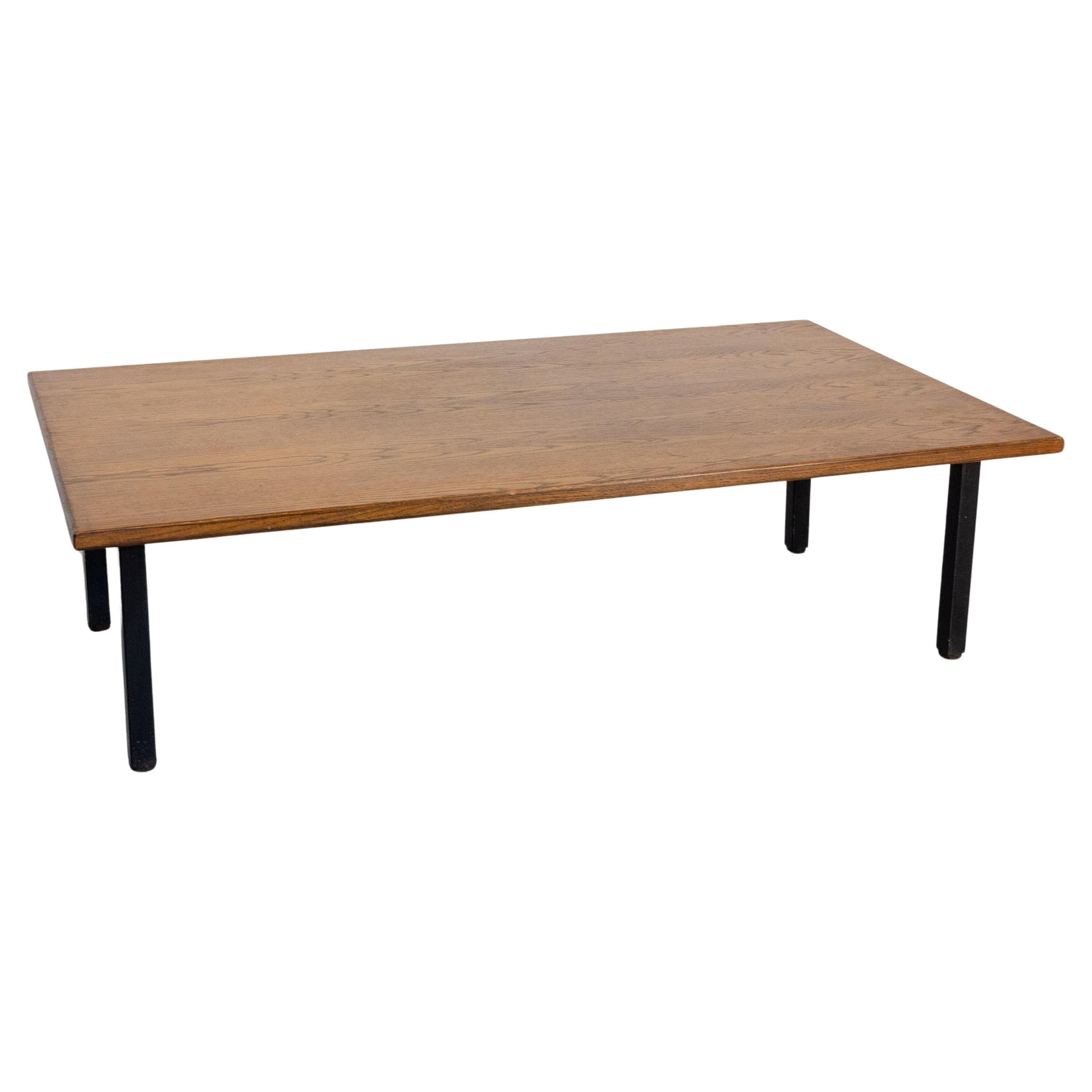 Mesa de centro francesa, roble macizo y metal, hacia 1970