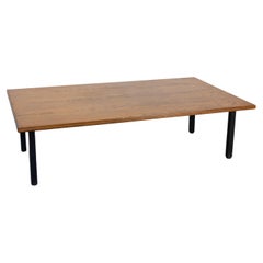 Mesa de centro francesa, roble macizo y metal, hacia 1970