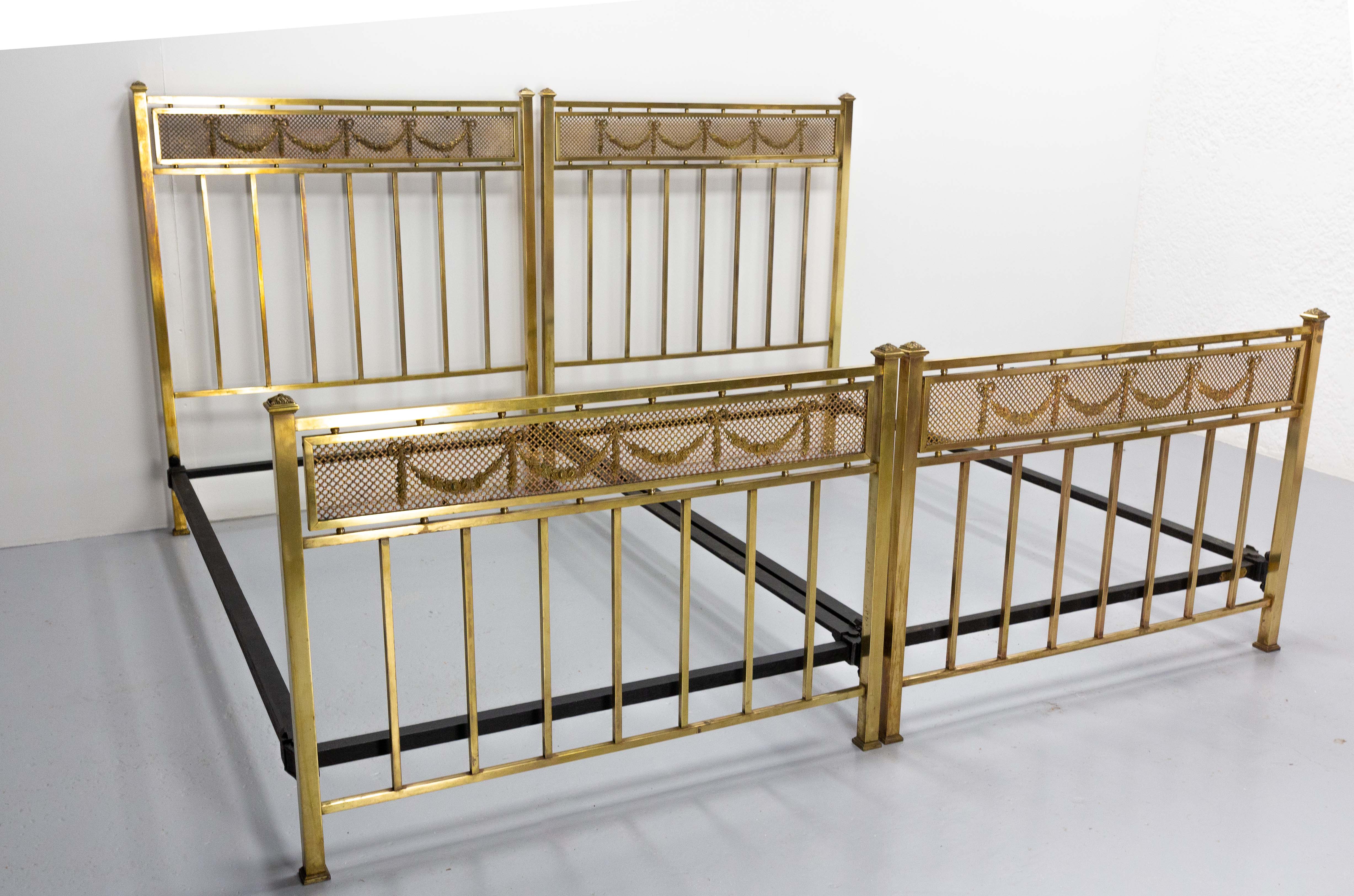 Solid Brass Twin Beds French with Louis XVI Decoration, circa 1900