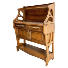 Art Nouveau Walnut, Marbre & Brass Console or Little Buffet, French, circa 1910