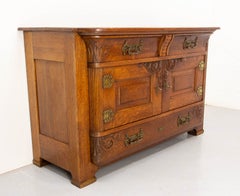 French Huge Oak & Bronze Buffet Neogothic Style Acanthus Leaves circa 1900