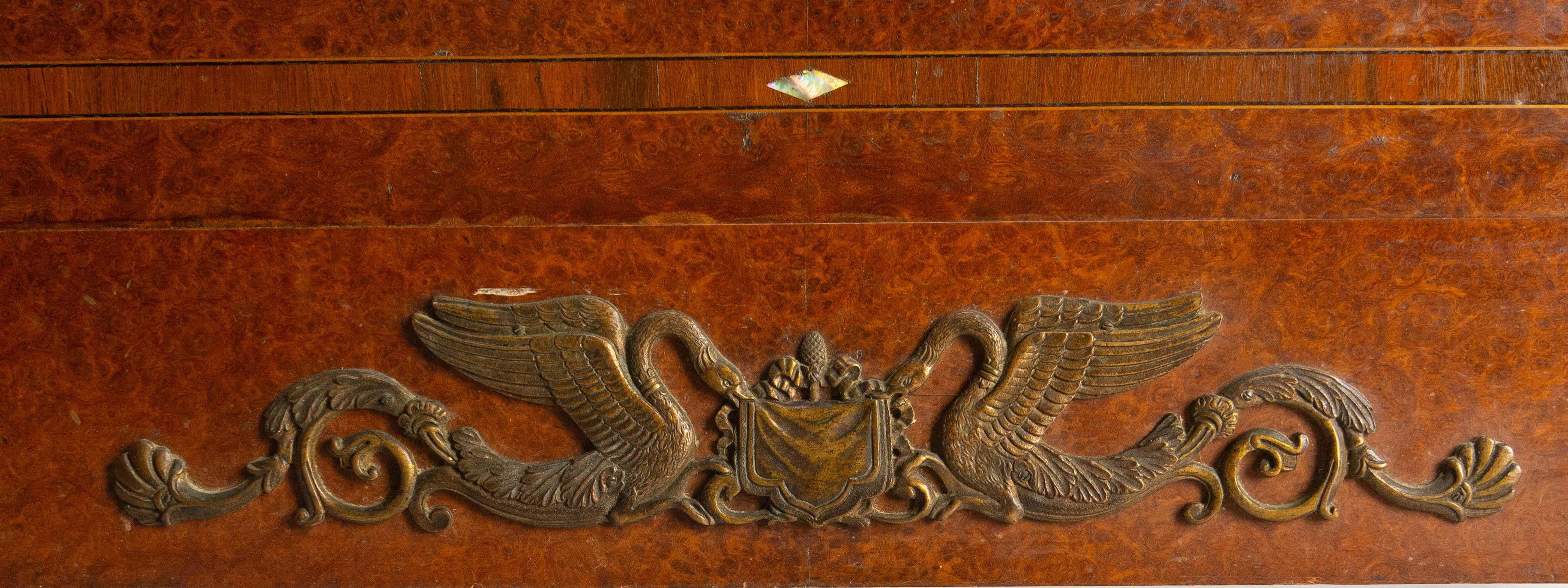 19th Century Antique Empire Bed Maple Burl & Brass Ancient Grece Theme French 19th C For Sale