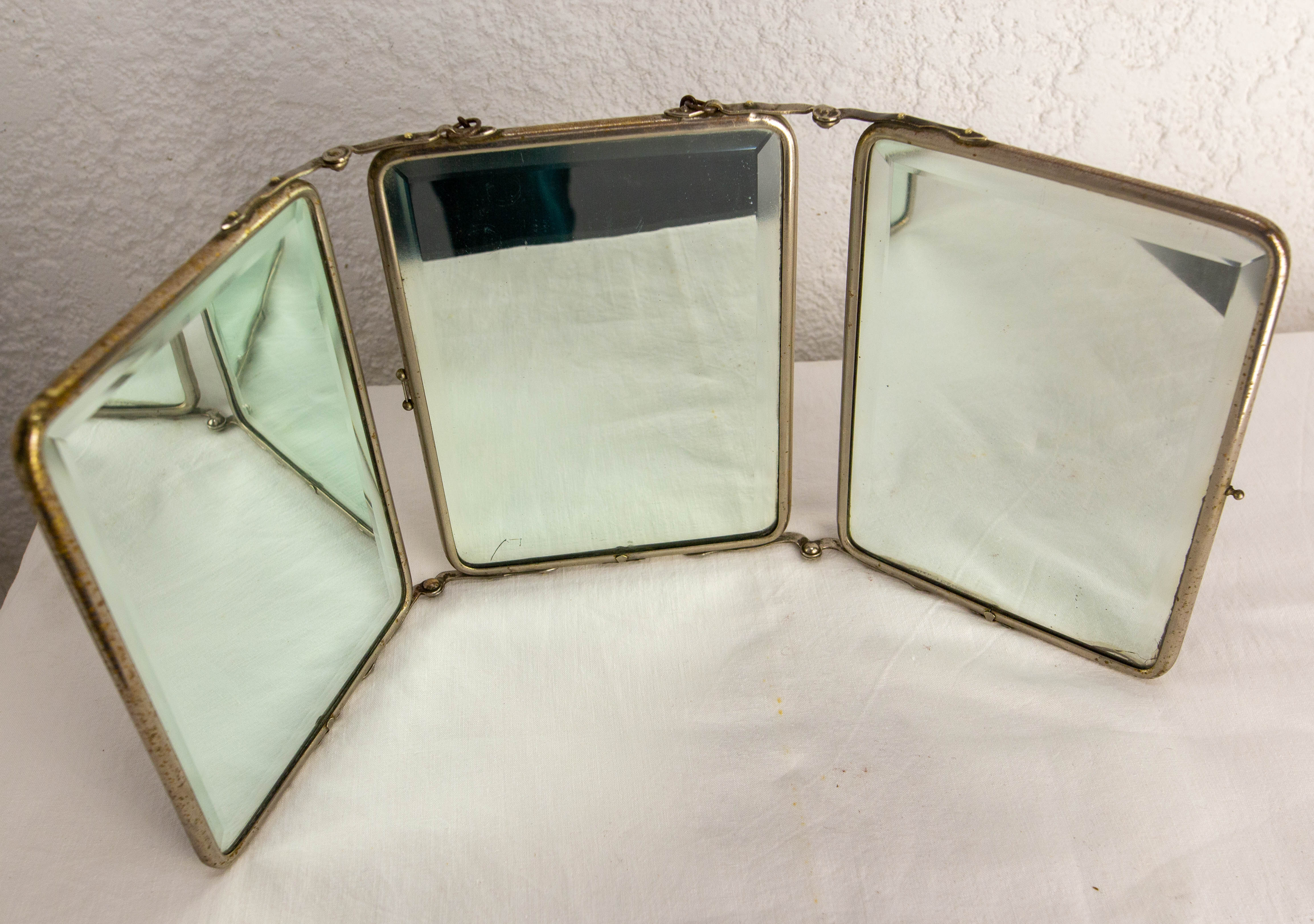Art Deco Triptyque Barber Beveled Mirror circa 1930 For Sale