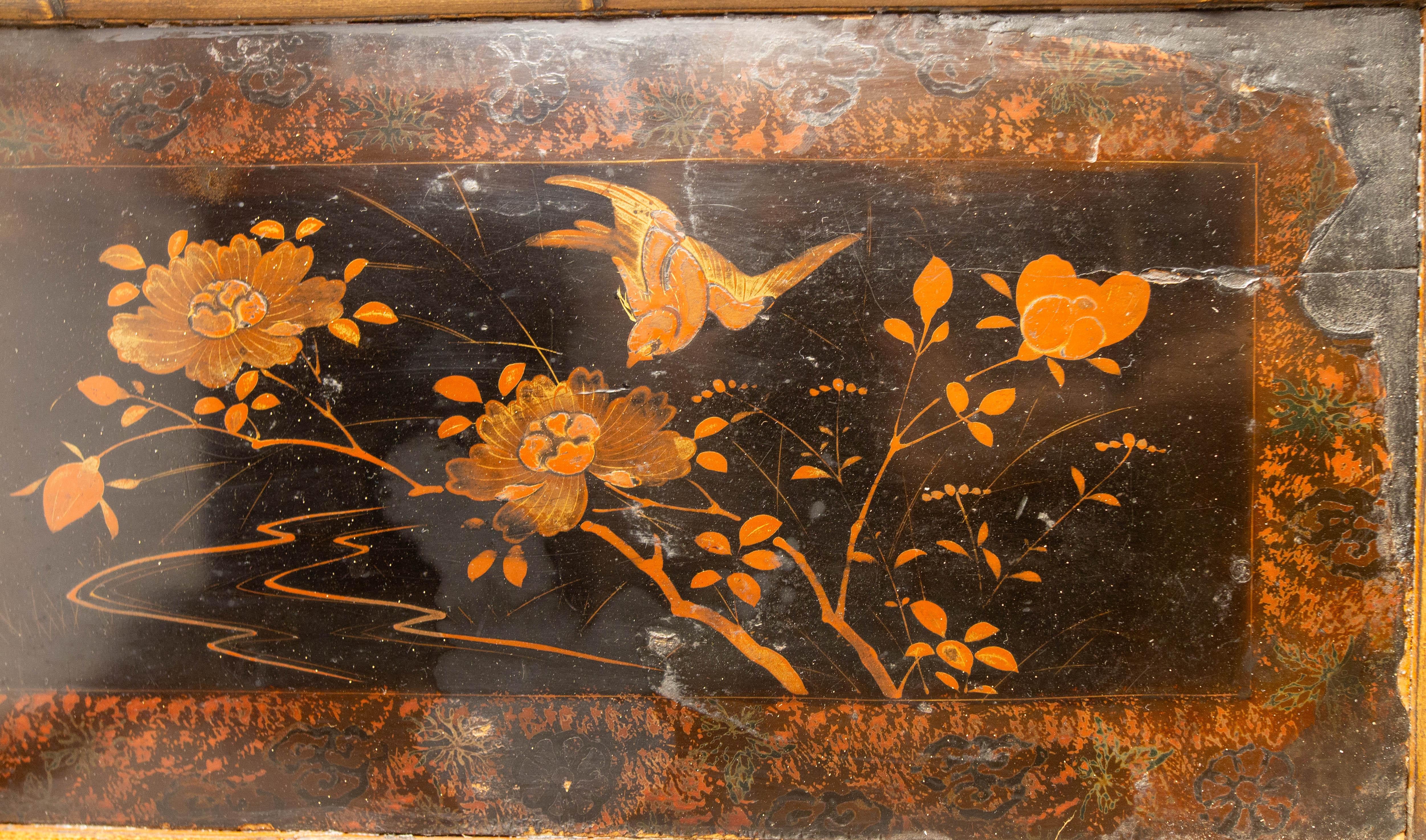 Chinoiserie Lacquered Cabinet & Side Table Faux Bamboo Turned Wood late 19th C For Sale 6
