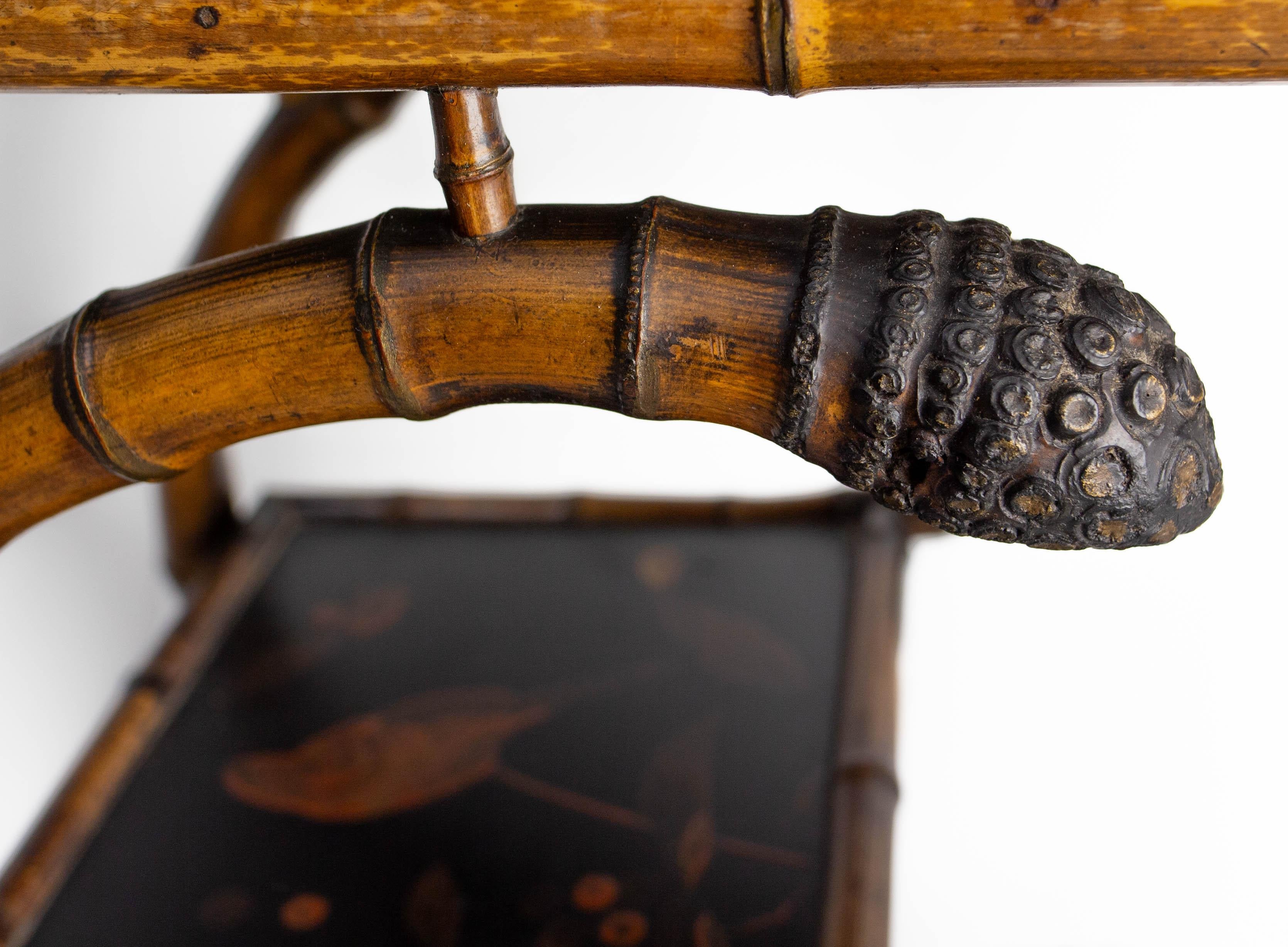 Chinoiserie Lacquered Cabinet & Side Table Faux Bamboo Turned Wood late 19th C For Sale 2