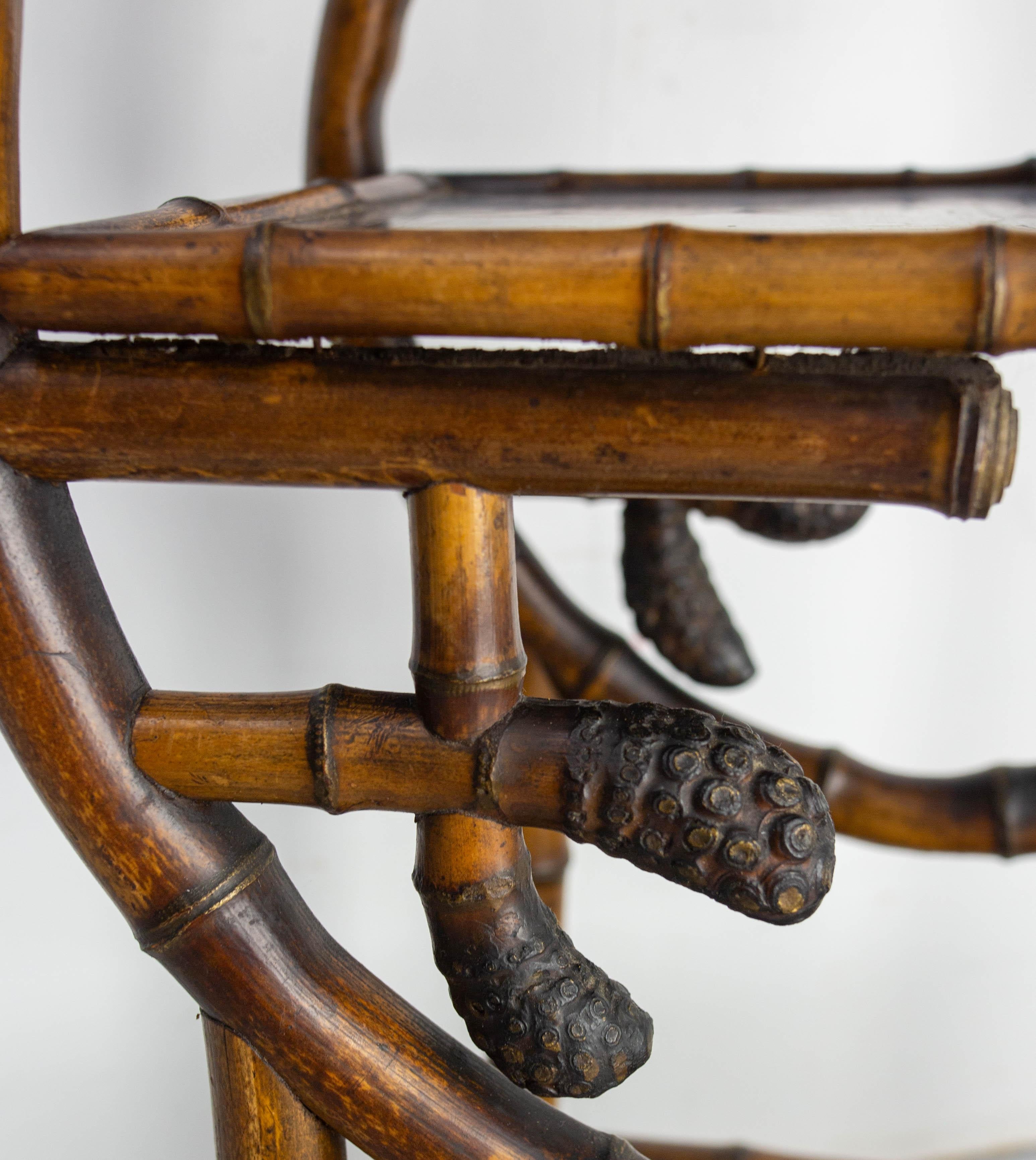 Chinoiserie Lacquered Cabinet & Side Table Faux Bamboo Turned Wood late 19th C For Sale 3