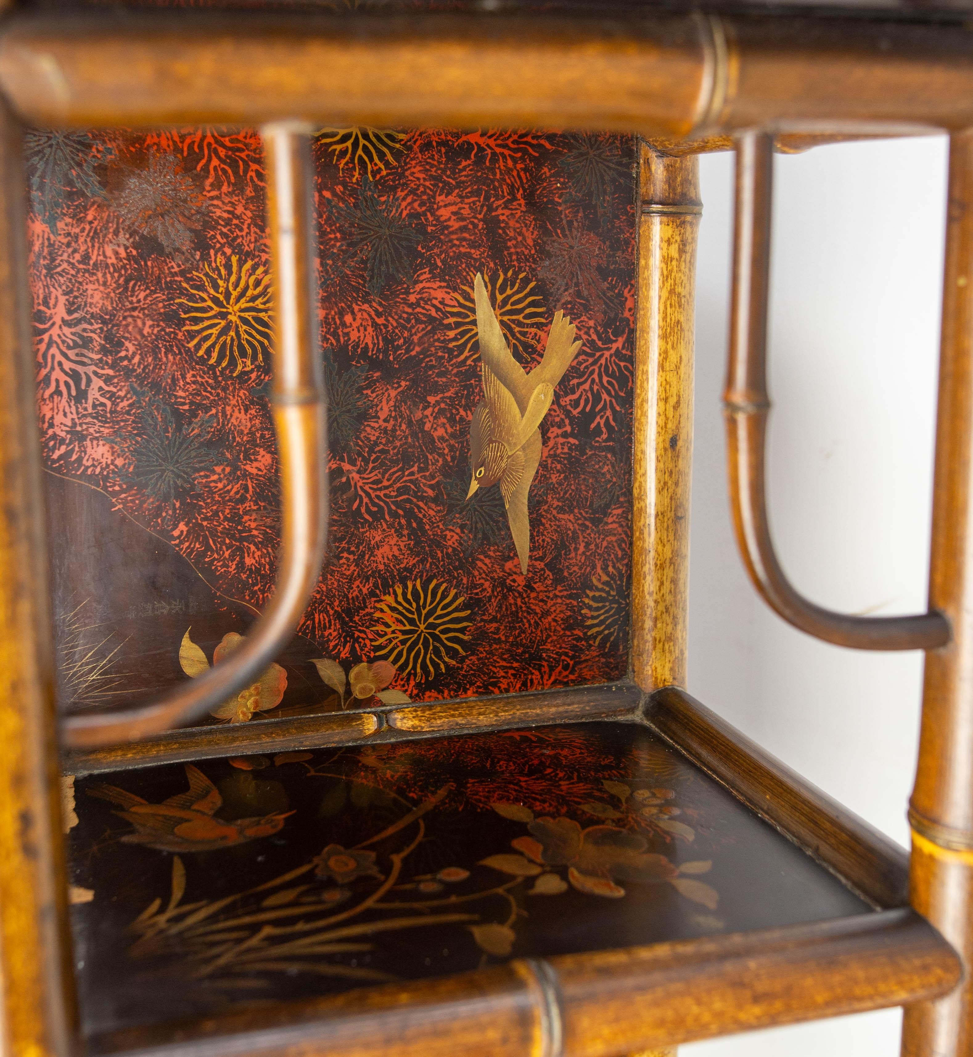 Chinoiserie Lacquered Cabinet & Side Table Faux Bamboo Turned Wood late 19th C For Sale 4