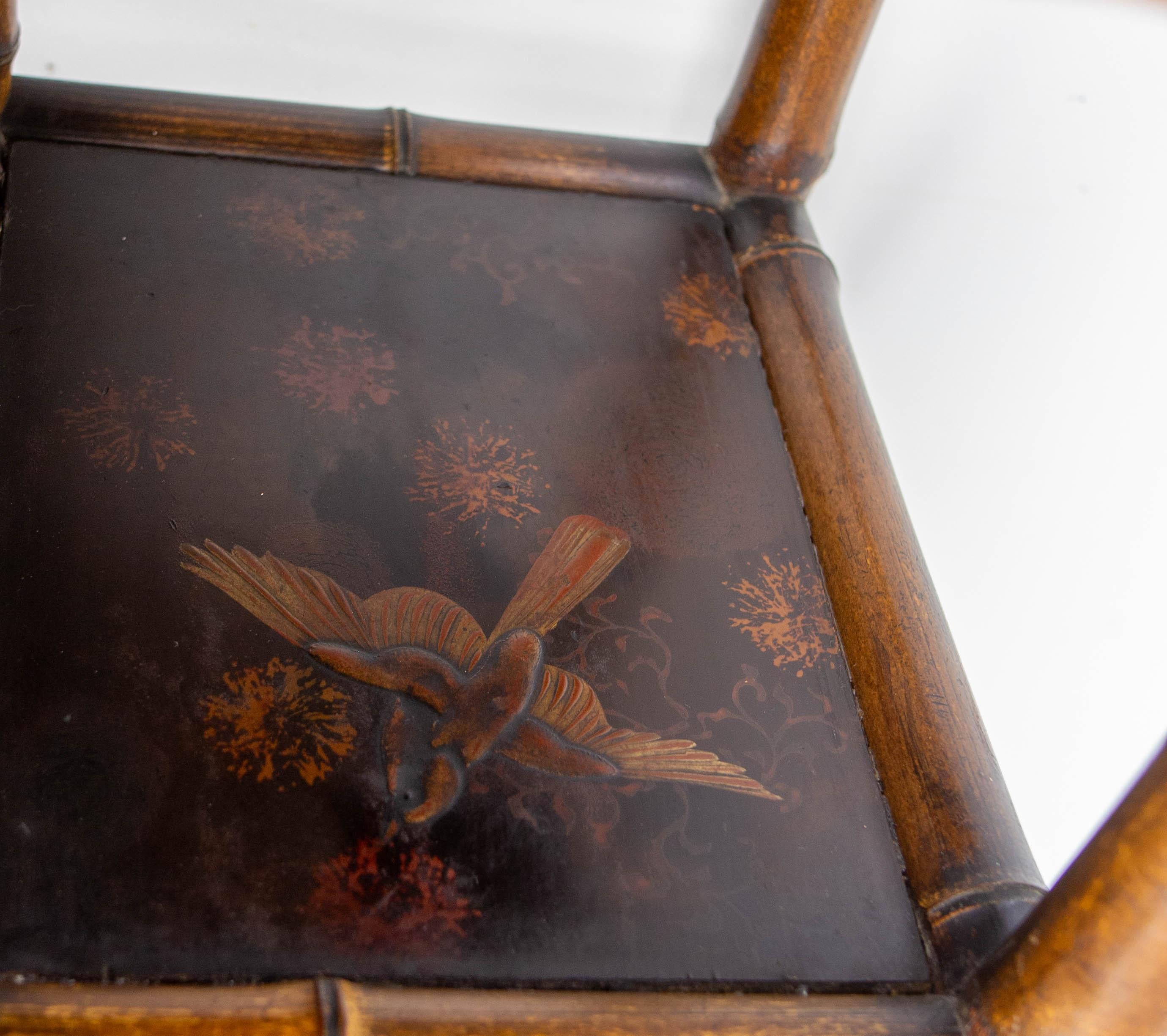 Chinoiserie Lacquered Cabinet & Side Table Faux Bamboo Turned Wood late 19th C For Sale 8