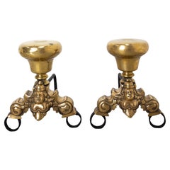 Antique Pair of Louis XV Siren Fire Dogs Wrought Iron Andirons, France, 18th Century