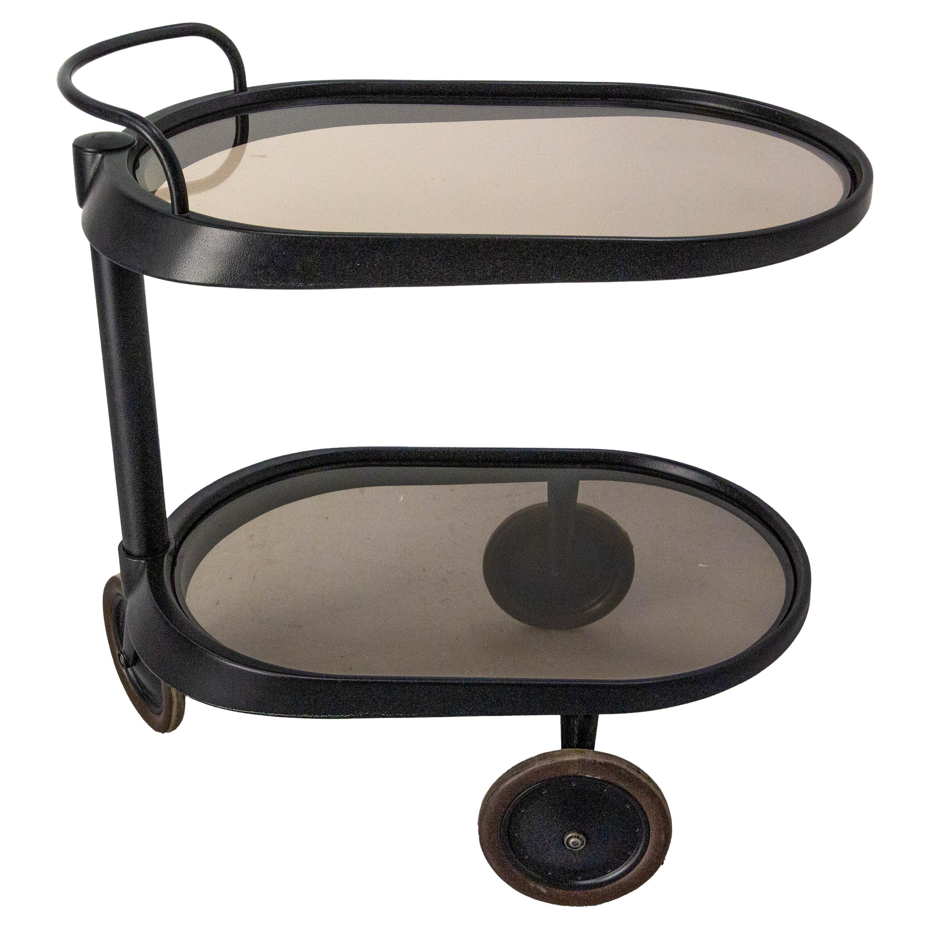 Italian Smoked Glass & Metal Serving Trolley by Enzo Mari for Alessi, circa 1980 For Sale