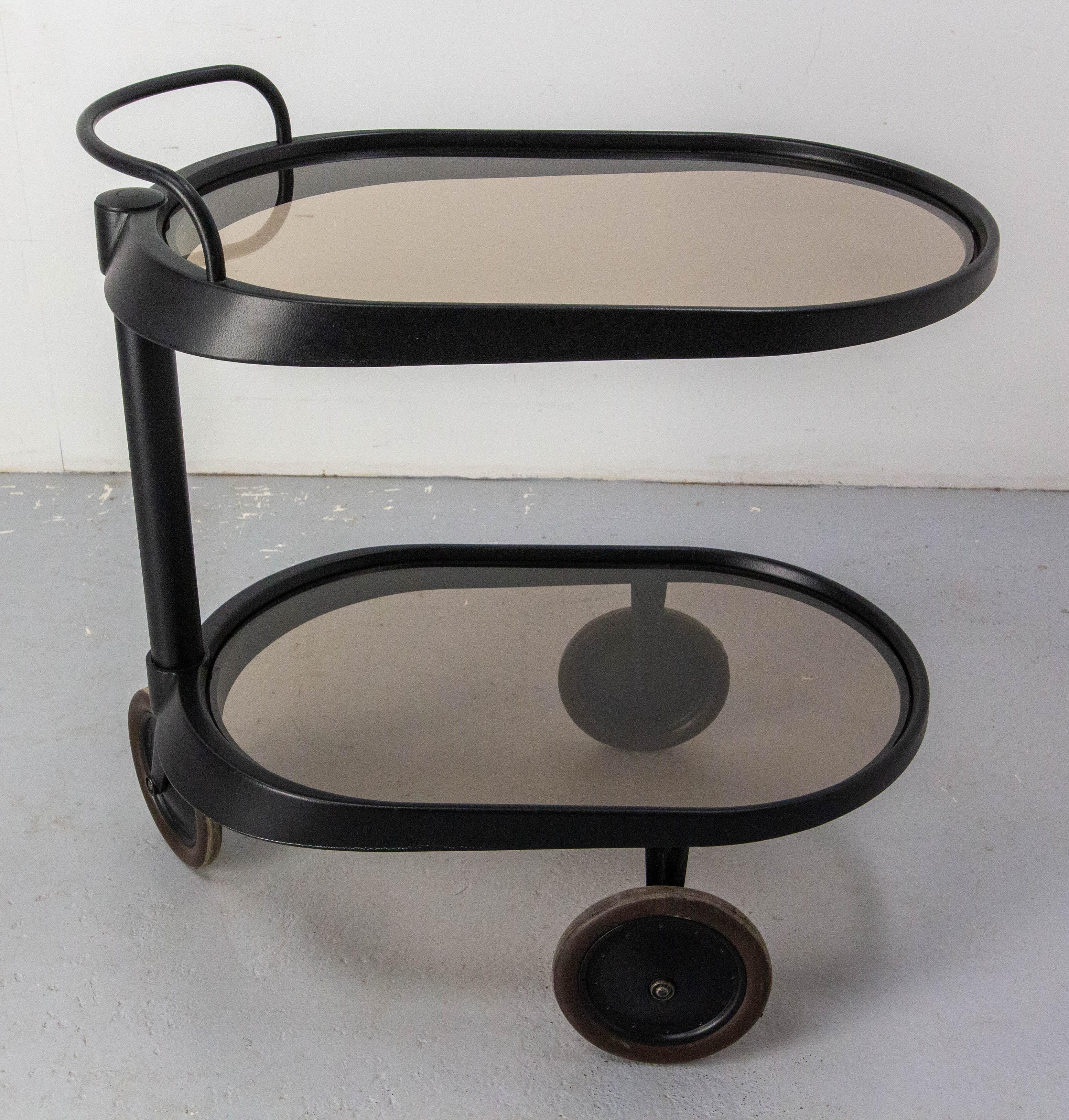 Mid-Century Modern Italian Smoked Glass & Metal Serving Trolley by Enzo Mari for Alessi, circa 1980 For Sale