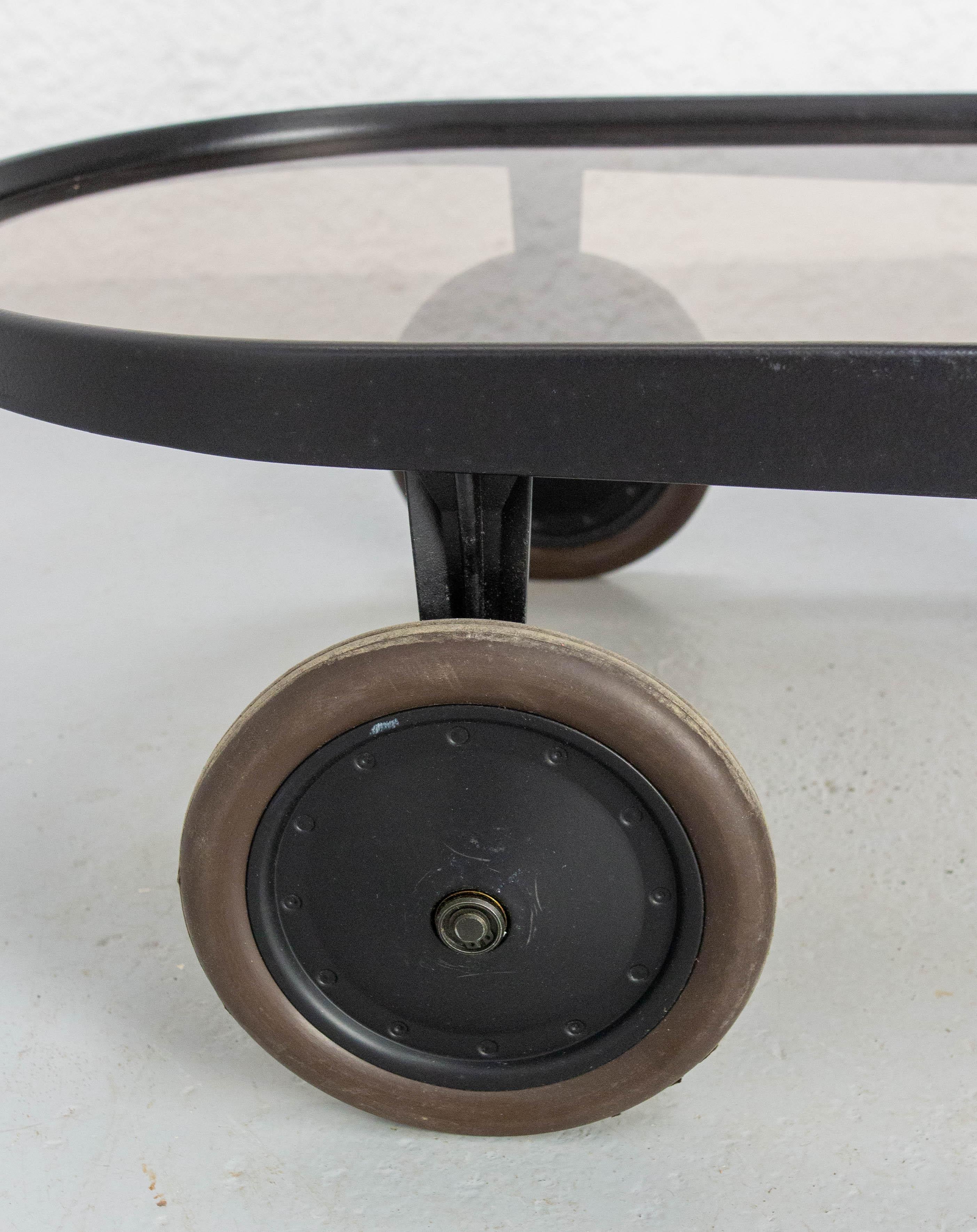 Faux Leather Italian Smoked Glass & Metal Serving Trolley by Enzo Mari for Alessi, circa 1980 For Sale