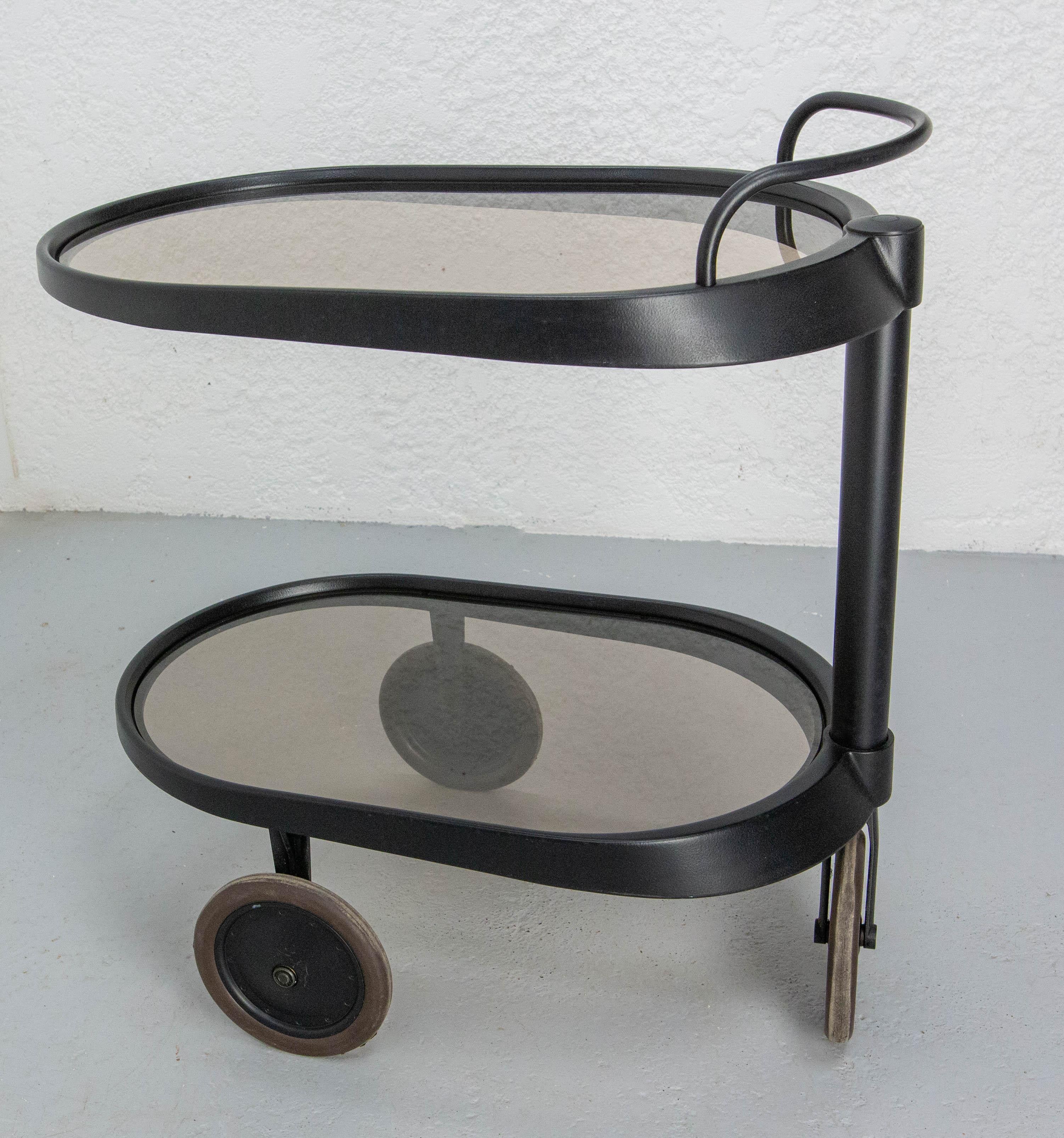 Late 20th Century Italian Smoked Glass & Metal Serving Trolley by Enzo Mari for Alessi, circa 1980 For Sale