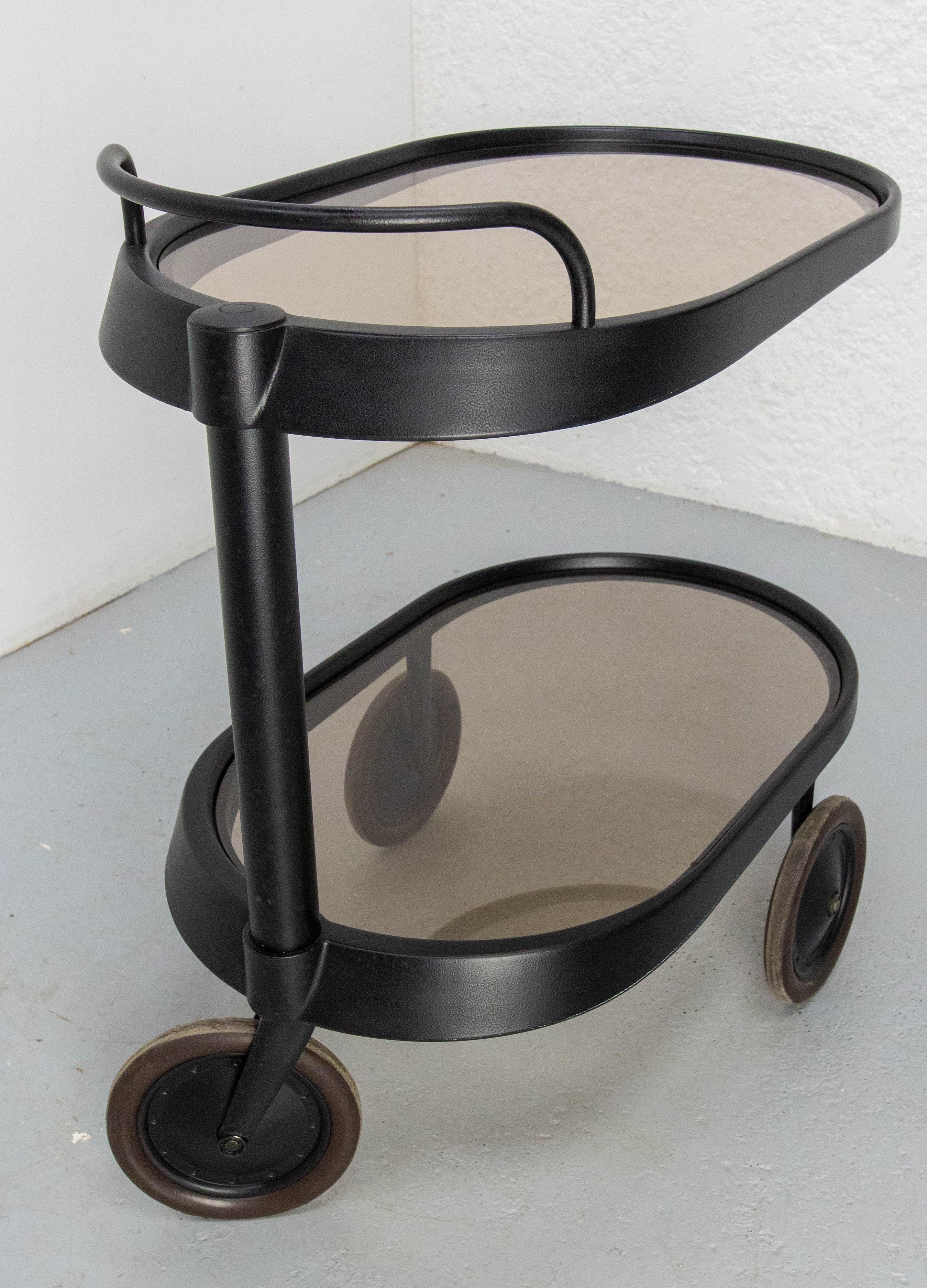 French Italian Smoked Glass & Metal Serving Trolley by Enzo Mari for Alessi, circa 1980 For Sale