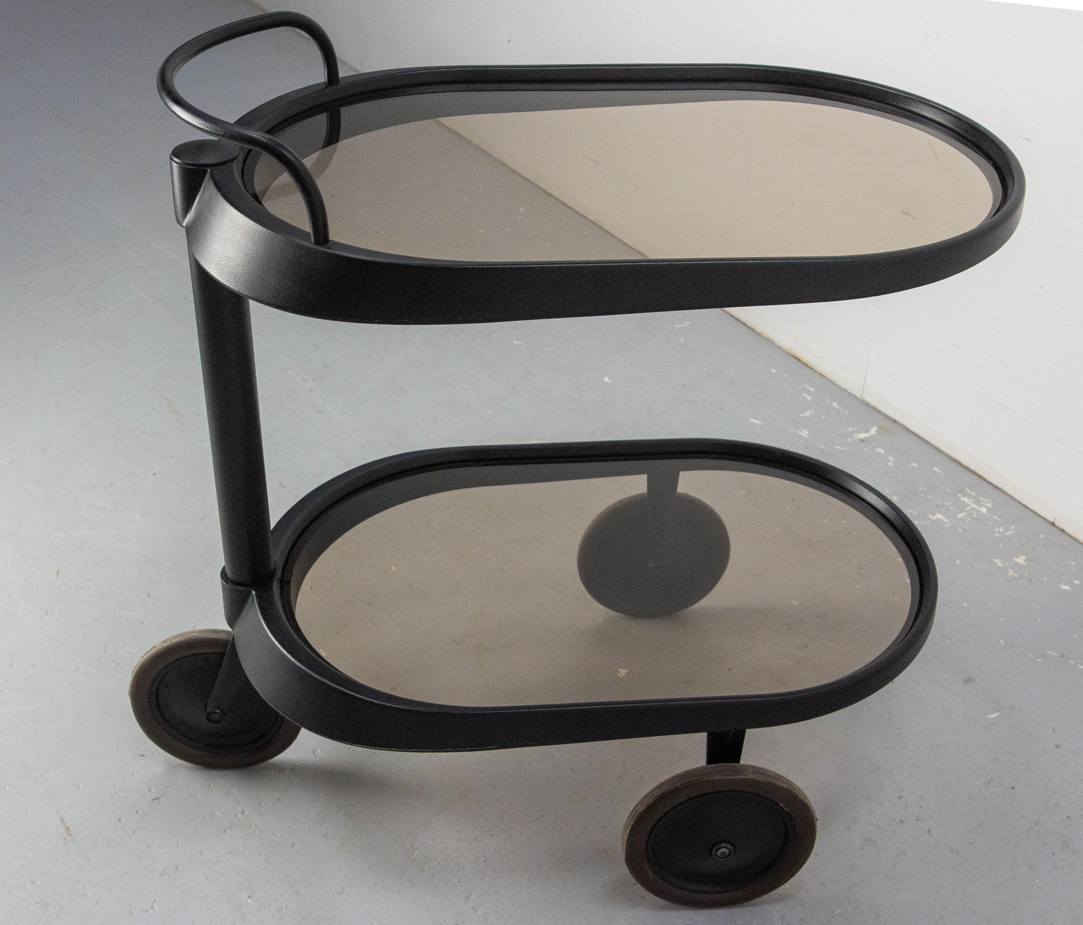 Italian Smoked Glass & Metal Serving Trolley by Enzo Mari for Alessi, circa 1980 For Sale 4